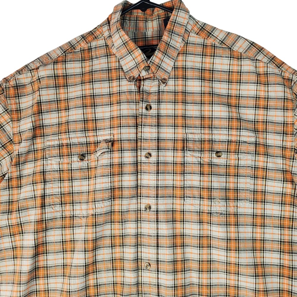 Roper Mens 2XL Orange Grey Plaid Short Sleeve Button Down Western Cotton Shirt